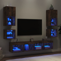 vidaXL 8 Piece TV Wall Units with LED Smoked Oak Engineered Wood