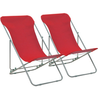 vidaXL Folding Beach Chairs 2 pcs Steel and Oxford Fabric Red
