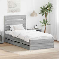 vidaXL Bed Frame with Drawer Grey Sonoma 90 x 200 cm Engineer Wood