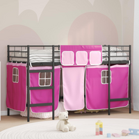 vidaXL Kids'Loft Bed Frame with Curtains Black and Pink 74.5 x 190 cm