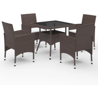 vidaXL 5 Piece Garden Dining Set Poly Rattan and Tempered Glass Brown
