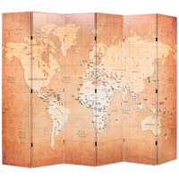 vidaXL Folding Room Divider 228x170 cm World Map Yellow