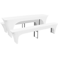 3 Slipcovers for Beer Table and Benches Stretch White 220 x 70 x 80 cm