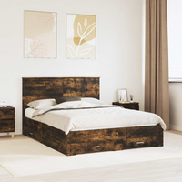vidaXL Bed Frame with Drawer Smoked Oak 150 x 200 cm Engineered Wood