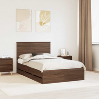 vidaXL Bed Frame with Drawer Brown Oak 135 x 190 cm Engineer Wood