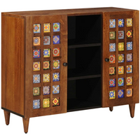 vidaXL Sideboard with Shelf Walnut 90 x 33.5 x 75 cm Solid Mango Wood