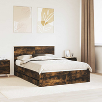 vidaXL Bed Frame with Drawer Smoked Oak 135 x 190 cm Engineer Wood