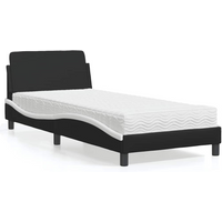 vidaXL Bed with Mattress "Dover" Black and White Single Faux Leather
