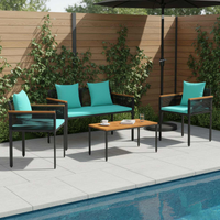 vidaXL Outdoor Furniture Set 4 pcs Black and Turquoise PE Rattan