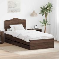vidaXL Bed Frame with Drawer Brown Oak 100 x 200 cm Engineer Wood