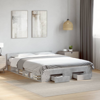 vidaXL Bed Frame with Drawers without Mattress Concrete Grey 140x200 cm