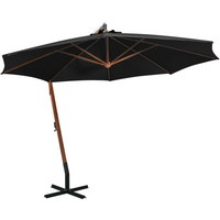 vidaXL Hanging Garden Parasol with Pole Black 3.5x2.9 m Solid Fir Wood