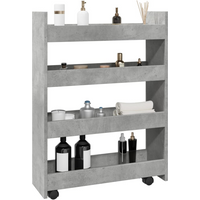 vidaXL Narrow Storage Trolley 4 Tier Concrete Grey Engineered Wood