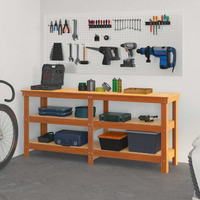vidaXL Work Bench with Shelf with Storage Wax Brown Solid Pine Wood