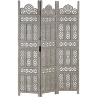 vidaXL Hand carved 3-Panel Room Divider Grey 120x165 cm Solid Mango Wood