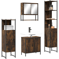 vidaXL 4 Piece Bathroom Furniture Set Smoked Oak Engineered Wood