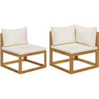 vidaXL 2 Piece Sofa Set with Cream White Cushions Solid Wood Acacia