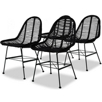 vidaXL Dining Chairs 4 pcs Black Natural Rattan