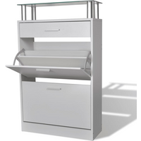 vidaXL Shoe Cabinet with a Drawer and a Top Glass Shelf Wood White