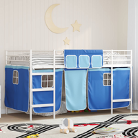 vidaXL Kids'Loft Bed Frame with Curtains White and Blue 107 x 201 cm