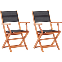 vidaXL Folding Garden Chairs 2 pcs Black Solid Eucalyptus Wood and Textilene