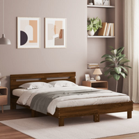 vidaXL Bed Frame with LED without Mattress Brown Oak 140x200 cm
