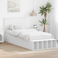 vidaXL Bed Frame with Shelf Manual White 100 x 200 cm Engineered Wood