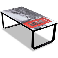 vidaXL Coffee Table with Telephone Booth Printing Glass Top