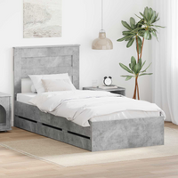 vidaXL Bed Frame with Drawer Concrete Grey 90 x 190 cm Engineer Wood