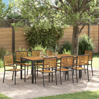 vidaXL Garden Dining Set 9 pcs Black and Brown Poly Rattan