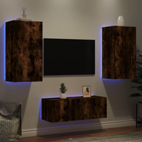 TV Wall Units with LED Smoked Oak Engineered Wood