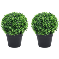 vidaXL Artificial Boxwood Plants 2 pcs with Pots Ball Shaped Green 32 cm