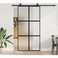 vidaXL Sliding Door with Hardware Set Black 102.5x205 cm Tempered Glass