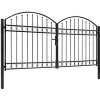 vidaXL Fence Gate Double Door with Arched Top Steel 300x125 cm Black