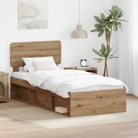 vidaXL Bed Frame Artisian Oak 75 x 190 cm Solid Pine Wood