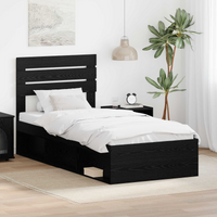 vidaXL Bed Frame with Headboard Black 90 x 200 cm Solid Pine Wood