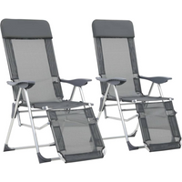 vidaXL Folding Camping Chairs with Footrests 2 pcs Grey Textilene