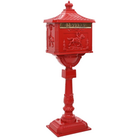vidaXL Standing Mailbox Red 42.5 x 29.5 x 117 cm Cast Aluminum
