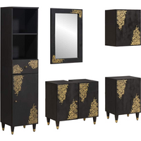 vidaXL Bathroom Cabinet Set with Drawer 5 pcs Black Solid Mango Wood