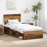 vidaXL Bed Frame with Headboard Old Wood 75 x 190 cm Solid Pine Wood