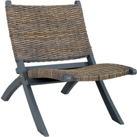 vidaXL Relaxing Chair Grey Natural Kubu Rattan and Solid Mahogany Wood
