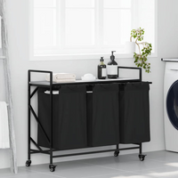 vidaXL Laundry Basket 3 Compartments with Wheels Grey Sonoma