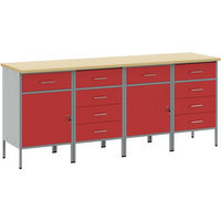 vidaXL Work Cabinet with Drawer 4 pcs Red and Grey 200 x 55 x 85 cm