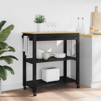 vidaXL Kitchen Trolley MONZA Black 84 x 40 x 88.5 cm Solid Pine Wood