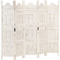 vidaXL Hand carved 5-Panel Room Divider White 200x165 cm Solid Mango Wood