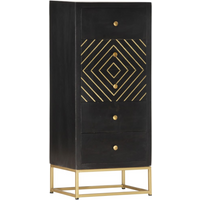 vidaXL Drawer Cabinet Black and Gold 45x30x105 cm Solid Mango Wood
