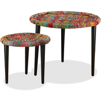 vidaXL Coffee Table Set 2 Pieces Chindi Weave Details Multicolour
