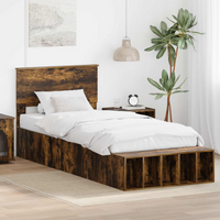 vidaXL Bed Frame with Shelf Smoked Oak 90 x 200 cm Engineered Wood