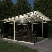 vidaXL Gazebo with Mosquito Net&LED String Lights 4x3x2.73 m Cream