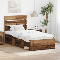 vidaXL Bed Frame with Headboard Old Wood 90 x 190 cm Solid Pine Wood